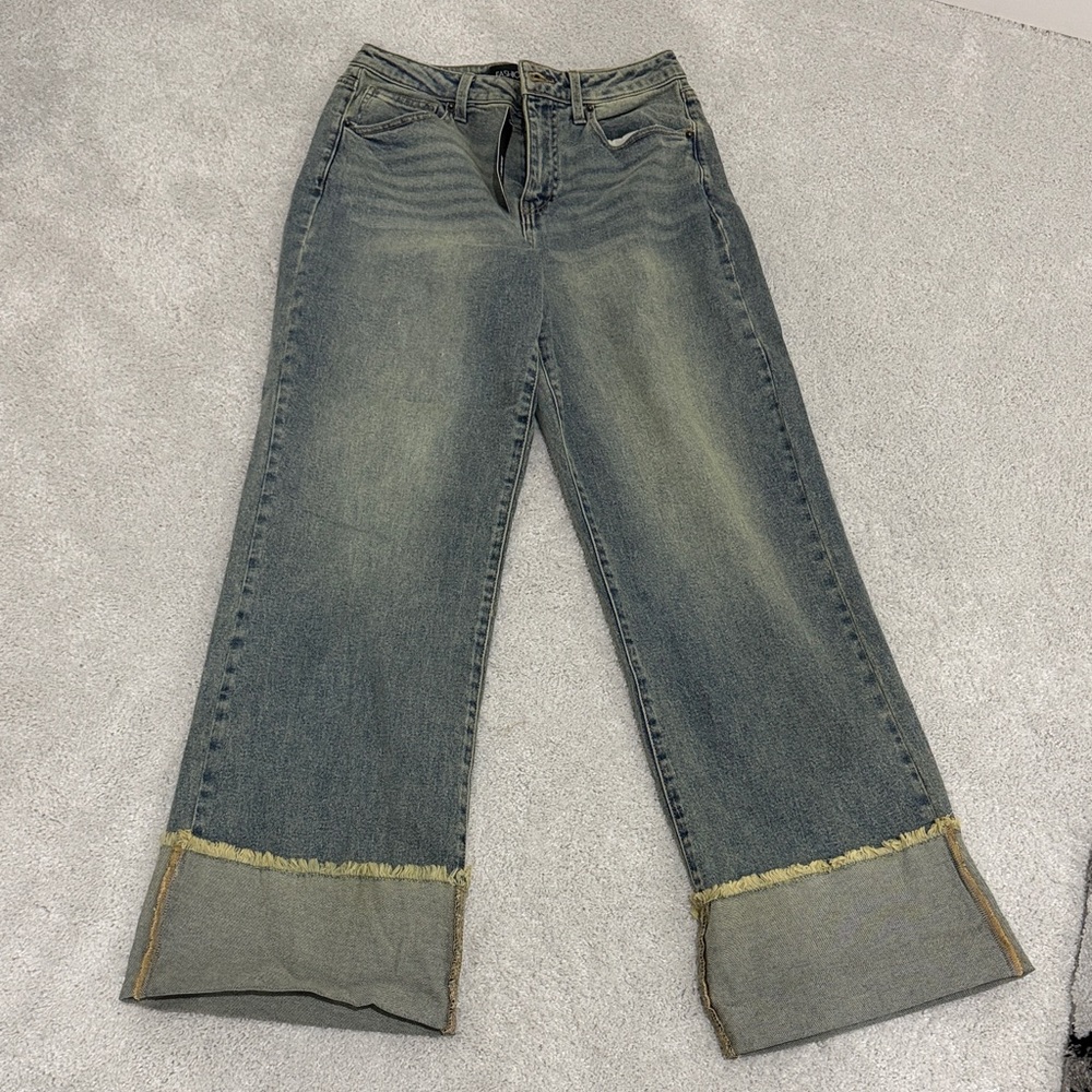 Fashion Nova Distressed Wide Leg Jeans - Blue